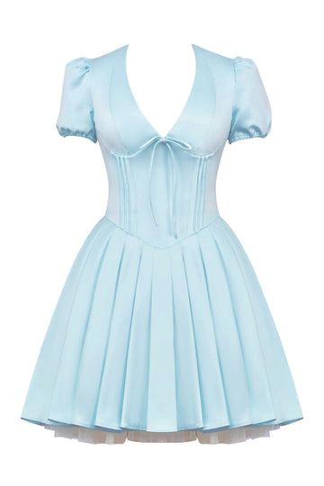 Retro Dress Deep V Sexy Short Skirt T Tied With Waist A-Shaped Mesh Dress Woman HZ0628